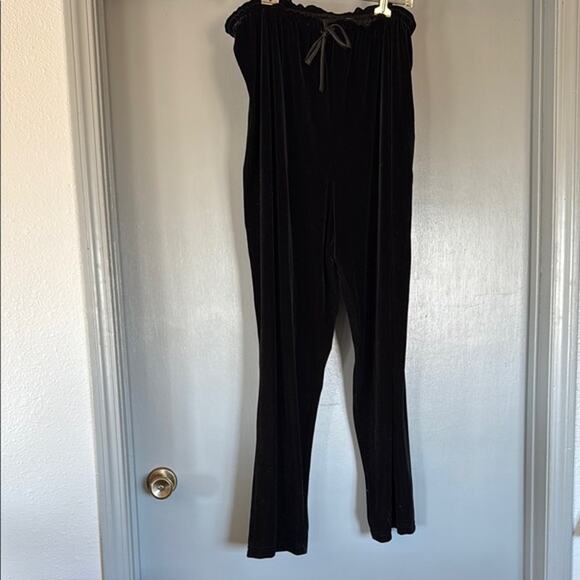 Worthington Black Velvet Velour Stretch Pullon Ruffled Waist Drawstring sz XL - Picture 1 of 6